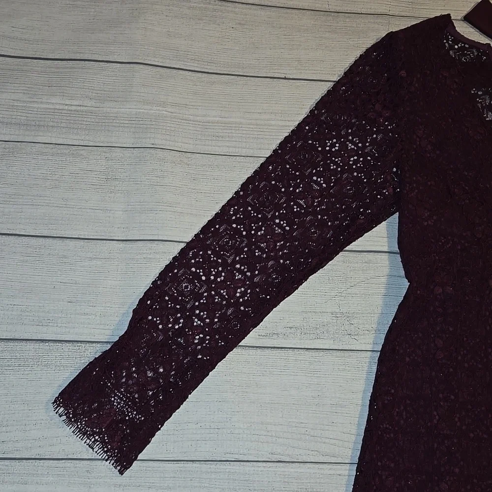 Free People Honey Honey Lace Long Sleeve Mini Dress Burgundy/Purple Size 12 NWOT